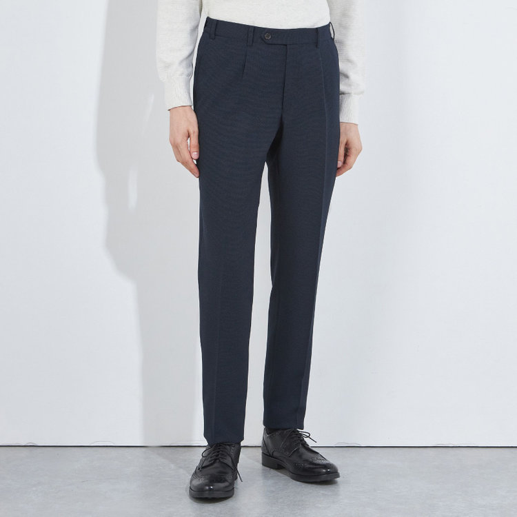 シルバーライン 【CLASSICO TAPERED】【秋冬】1タックテーパードパンツ/ネイビー/ウエストシャーリング/4S SUSTAINABILITY&ECOLOGY FABRIC/※裾上げ済仕様 紺濃色