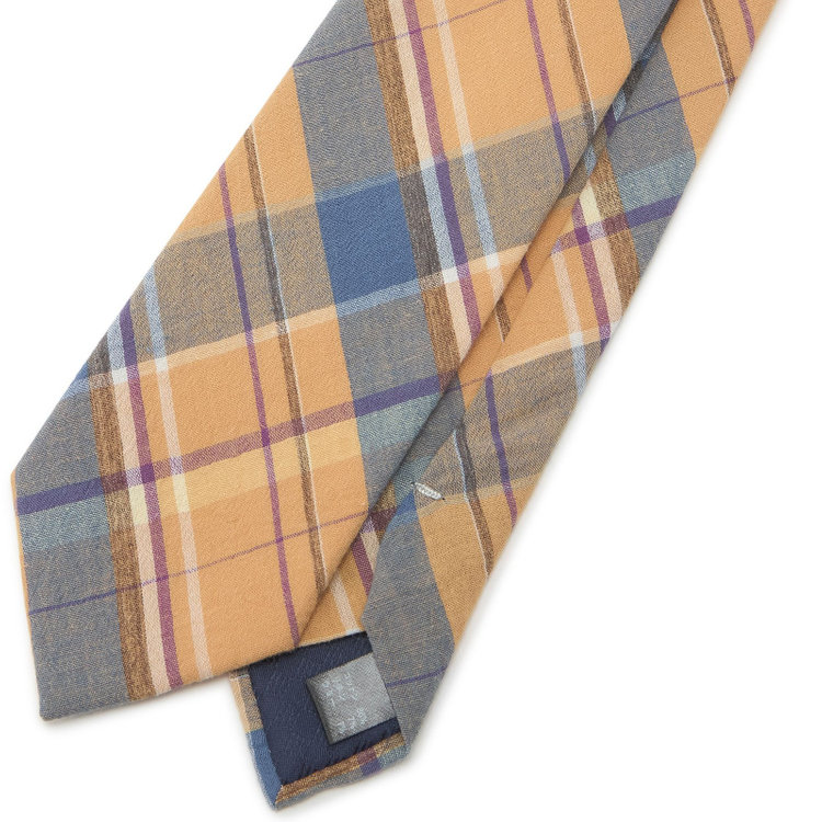 シルバーライン 【SILVER LINE】コットンリネンブレンドチェックネクタイ 8.0cm幅/オレンジ×ブルー その他