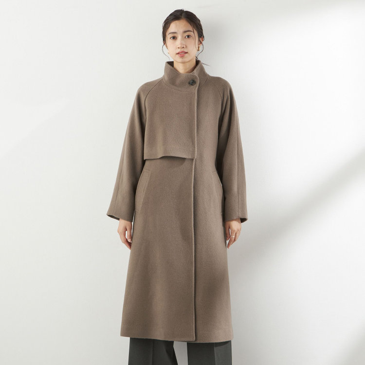 シルバーライン スタンドカラーアシンメトリーコート/モカ 緑中間