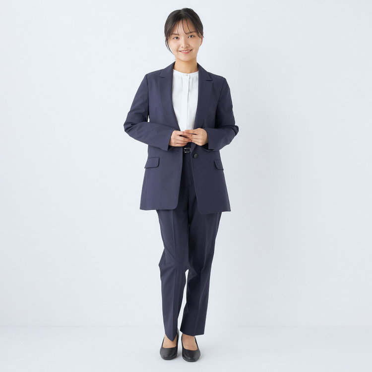 シルバーライン 【SL】【年間】1釦シングルパンツスーツ/ネイビー×シャドーストライプ/ウォッシャブル/4S/TRABEST/※パンツ裾上げ済仕様 紺中間