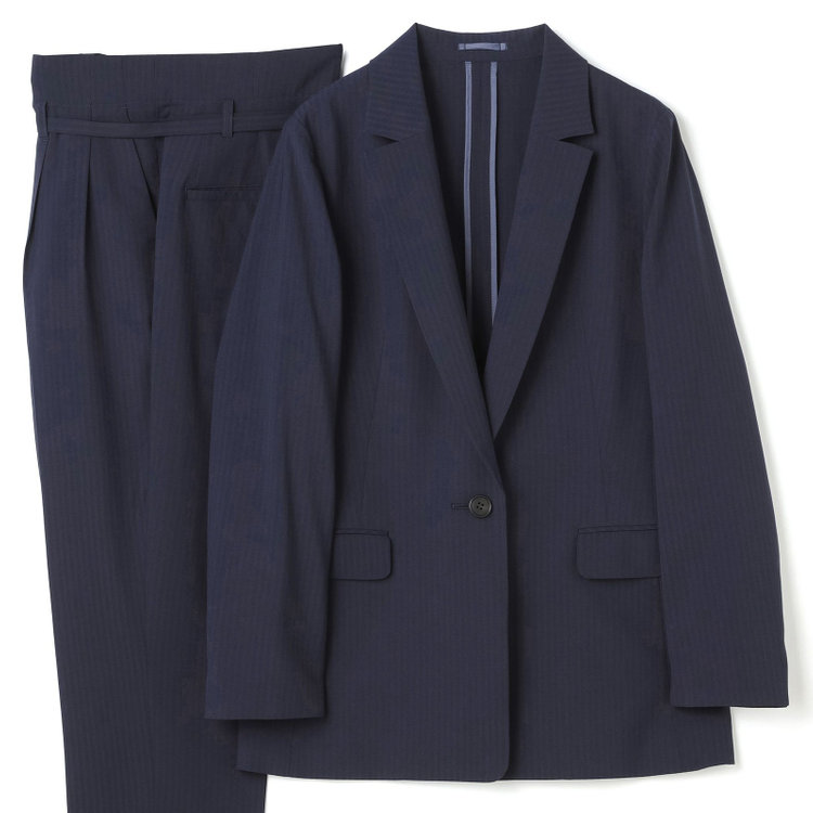 シルバーライン 【SL】【年間】1釦シングルパンツスーツ/ネイビー×シャドーストライプ/ウォッシャブル/4S/TRABEST/※パンツ裾上げ済仕様 紺中間