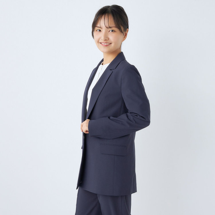 シルバーライン 【SL】【年間】1釦シングルパンツスーツ/ネイビー×シャドーストライプ/ウォッシャブル/4S/TRABEST/※パンツ裾上げ済仕様 紺中間