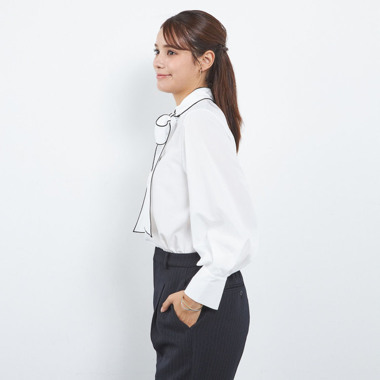 シルバーライン 【SILVER LINE/長袖】ボウタイブラウス/ホワイト+ブラック その他