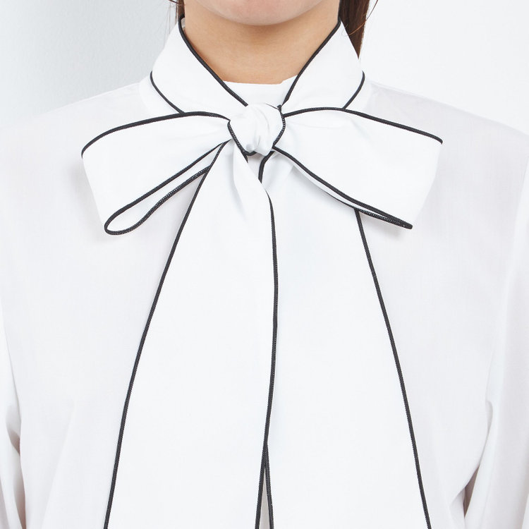 シルバーライン 【SILVER LINE/長袖】ボウタイブラウス/ホワイト+ブラック その他