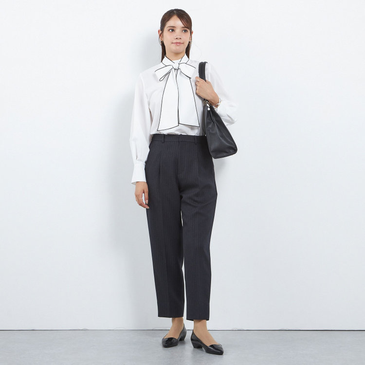 シルバーライン 【SILVER LINE/長袖】ボウタイブラウス/ホワイト+ブラック その他