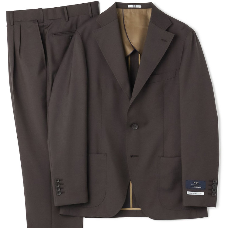 シルバーライン 【発送在庫あり】【CLASSICO TAPERED】【春夏】3釦段返りシングルスーツ 2タック/ブラウン×シャドーストライプ/パッチポケット/ウエストムーブ仕様/MARZOTTO/※パンツ裾直し必要 茶濃色
