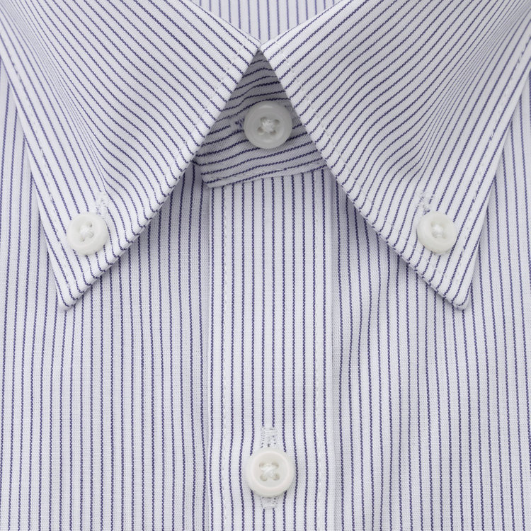 ブラックライン 【SKINNY】【形態安定】ボタンダウンドレスワイシャツ/ホワイト×ネイビーストライプ 青中間