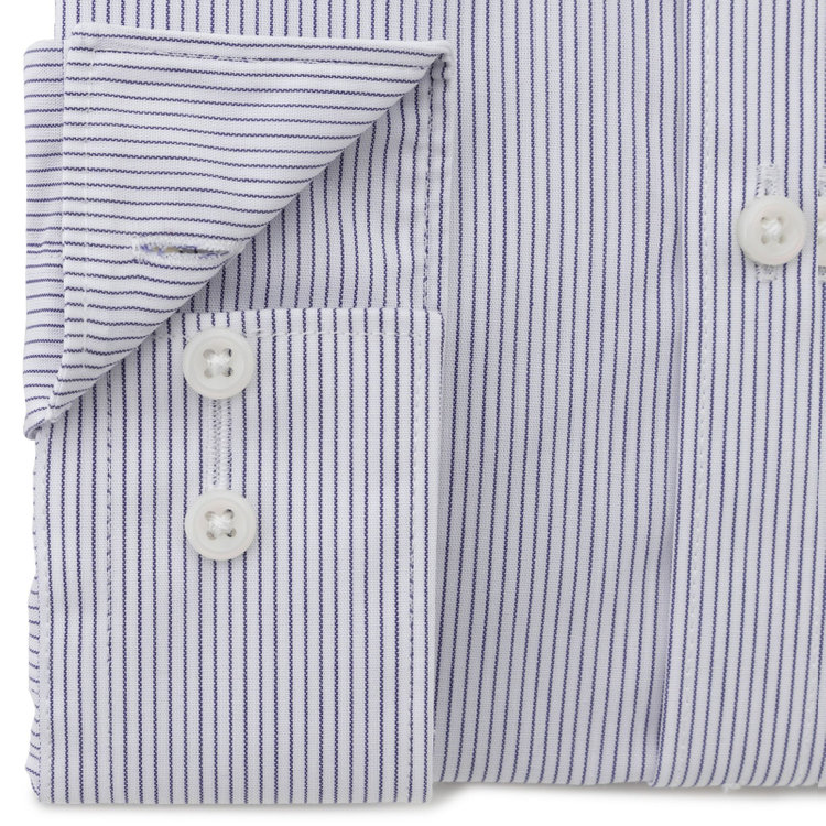 ブラックライン 【SKINNY】【形態安定】ボタンダウンドレスワイシャツ/ホワイト×ネイビーストライプ 青中間