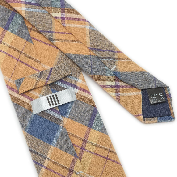 シルバーライン 【SILVER LINE】コットンリネンブレンドチェックネクタイ 8.0cm幅/オレンジ×ブルー その他