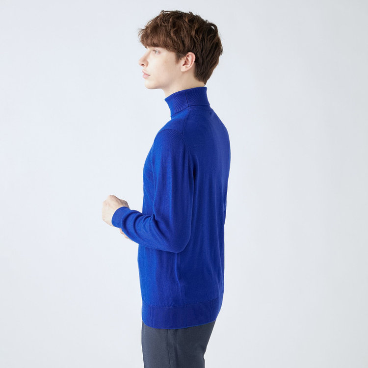 スーツセレクト 【発送在庫あり】【RBC】【秋冬】ウールタートルネックニットセーター/ブルー/ZEGNA BARUFFA/マシンウォッシャブル 青中間