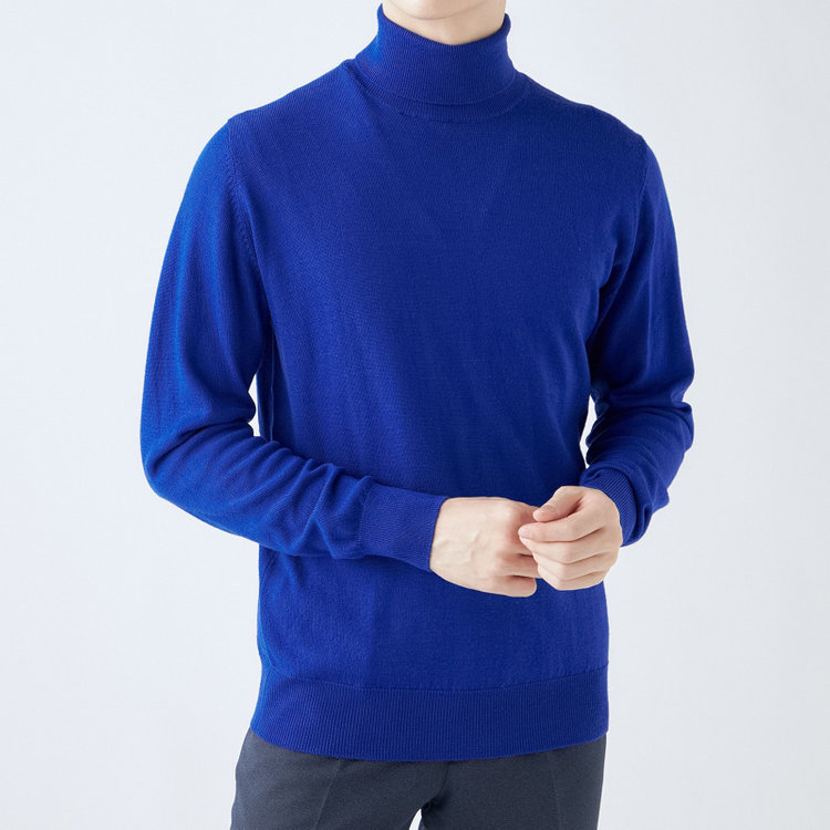 スーツセレクト 【発送在庫あり】【RBC】【秋冬】ウールタートルネックニットセーター/ブルー/ZEGNA BARUFFA/マシンウォッシャブル 青中間