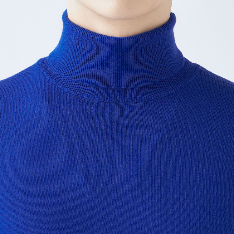 スーツセレクト 【発送在庫あり】【RBC】【秋冬】ウールタートルネックニットセーター/ブルー/ZEGNA BARUFFA/マシンウォッシャブル 青中間
