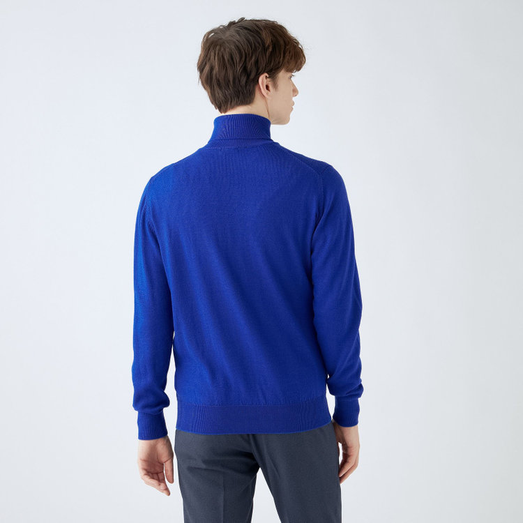 スーツセレクト 【発送在庫あり】【RBC】【秋冬】ウールタートルネックニットセーター/ブルー/ZEGNA BARUFFA/マシンウォッシャブル 青中間