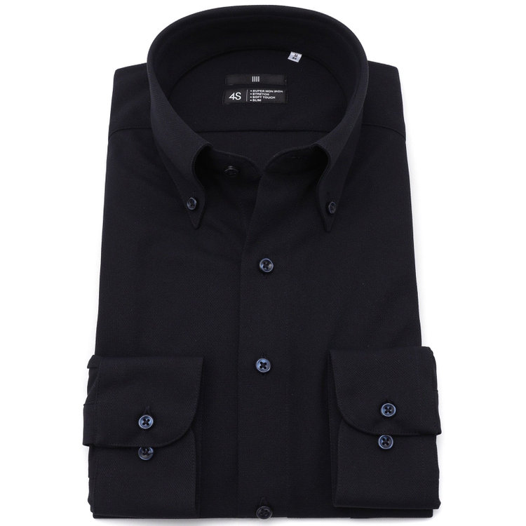 ブラックライン 【発送在庫あり】【BL】ボタンダウンワイシャツ/ネイビー/「4S」スーパーノンアイロン・ストレッチ 青濃色