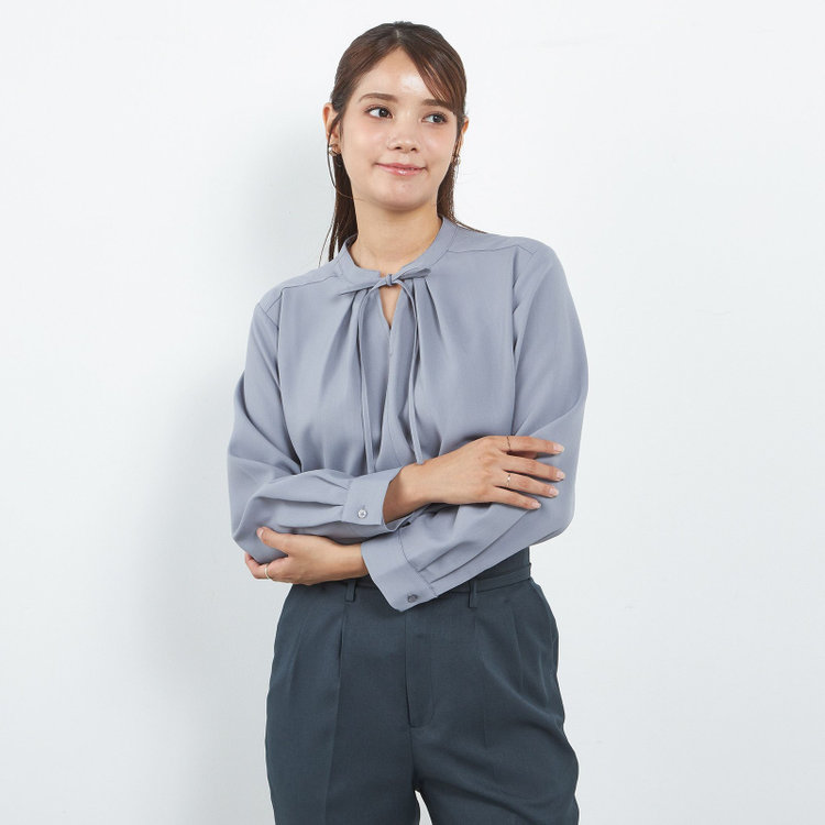 【SILVER LINE/長袖】リボン付きブラウス/グレー