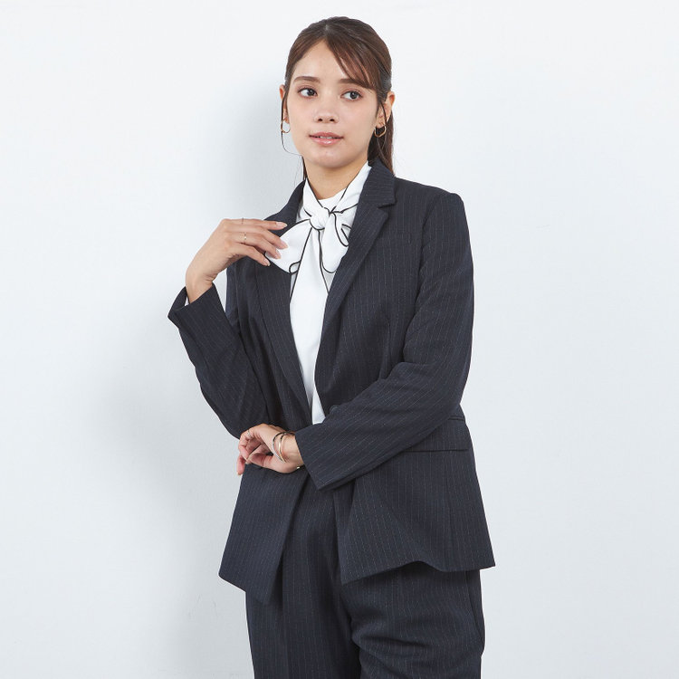 シルバーライン 【SILVER LINE/長袖】ボウタイブラウス/ホワイト+ブラック その他