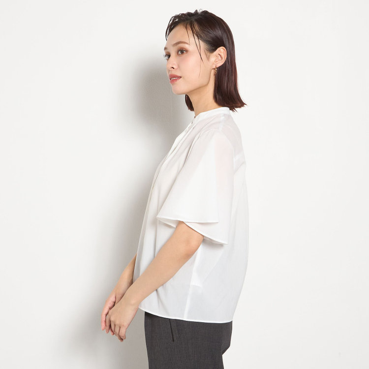 シルバーライン 【SILVER LINE】【半袖】バンドカラーブラウス/ホワイト/「ストレッチ」「通気性」「吸水・速乾」「環境負荷軽減」 白