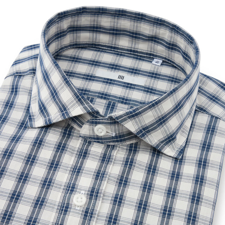 シルバーライン 【発送在庫あり】【SILVER LINE】ワイドカラーワイシャツ/アイボリー×ネイビーチェック 青濃色