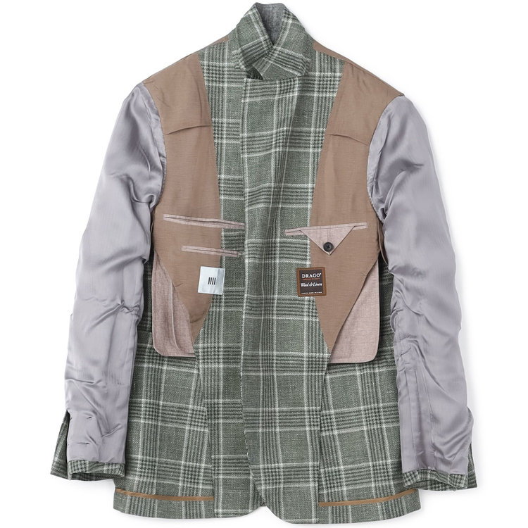 シルバーライン 【CLASSICO TAPERED】【春夏】リネンウールワイドラペル3釦段返りジャケット/グリーン×チェック/DRAGO lanificio in billa fabric made in italy 緑中間