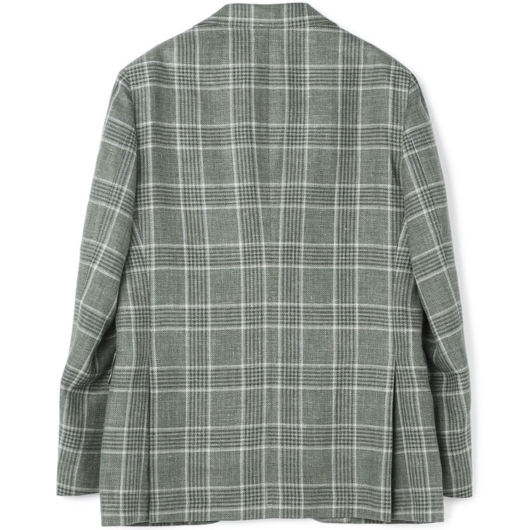 シルバーライン 【CLASSICO TAPERED】【春夏】リネンウールワイドラペル3釦段返りジャケット/グリーン×チェック/DRAGO lanificio in billa fabric made in italy 緑中間