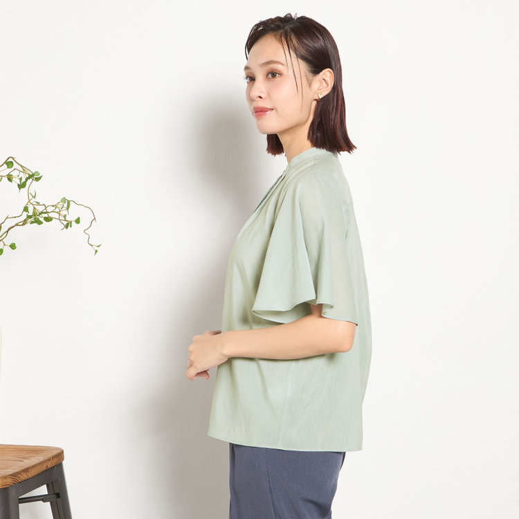 シルバーライン 【半袖】バンドカラーブラウス/グレー/「ストレッチ」「通気性」「吸水・速乾」「環境負荷軽減」 グレー中間