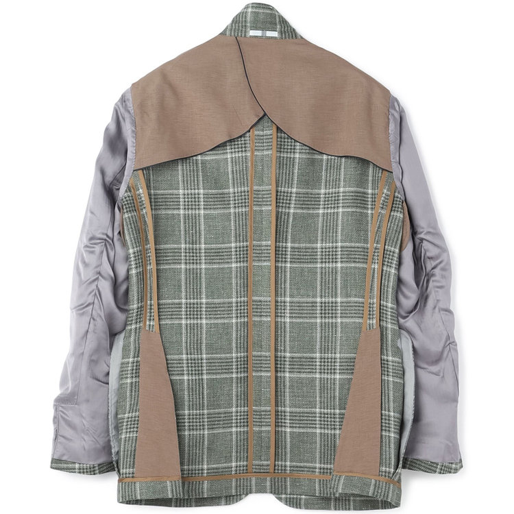 シルバーライン 【CLASSICO TAPERED】【春夏】リネンウールワイドラペル3釦段返りジャケット/グリーン×チェック/DRAGO lanificio in billa fabric made in italy 緑中間