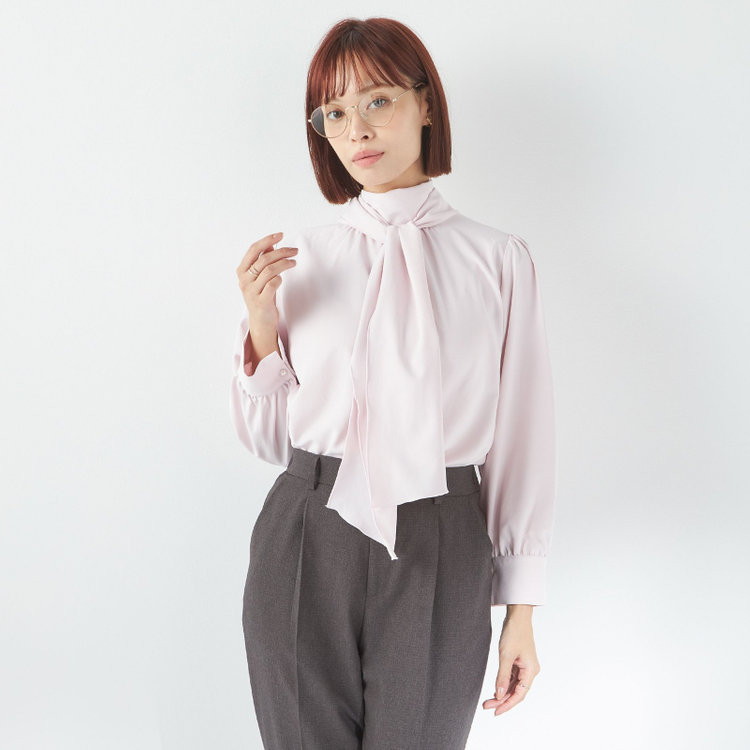 美品　ダイアグラム　ボウタイブラウス　チェック　長袖 セール】 【前後2WAY着用OK！】チェック柄ボウタイブラウス