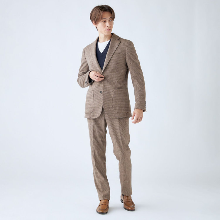 シルバーライン 【RBC】【秋冬】1タックテーパードパンツ/ブラウン×チェック/ウエストムーブ/4S SUSTAINABLE/※裾上げ必要 茶中間