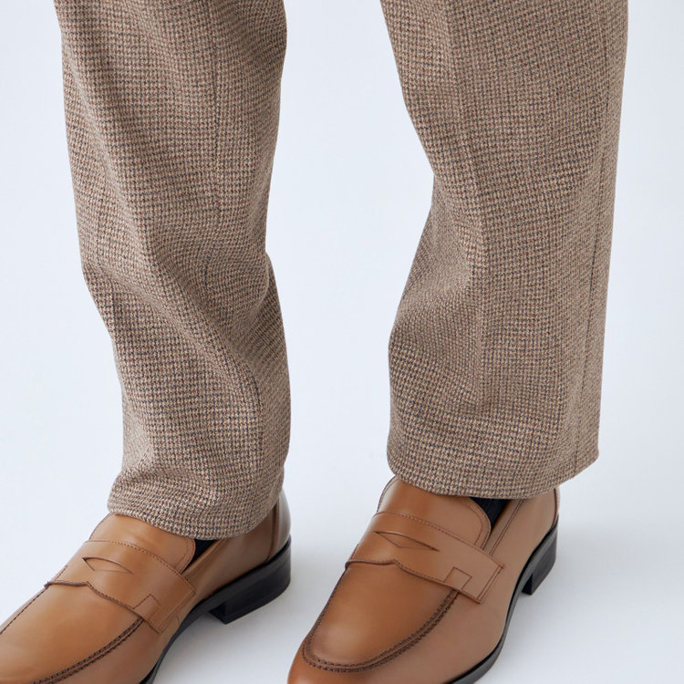 シルバーライン 【RBC】【秋冬】1タックテーパードパンツ/ブラウン×チェック/ウエストムーブ/4S SUSTAINABLE/※裾上げ必要 茶中間