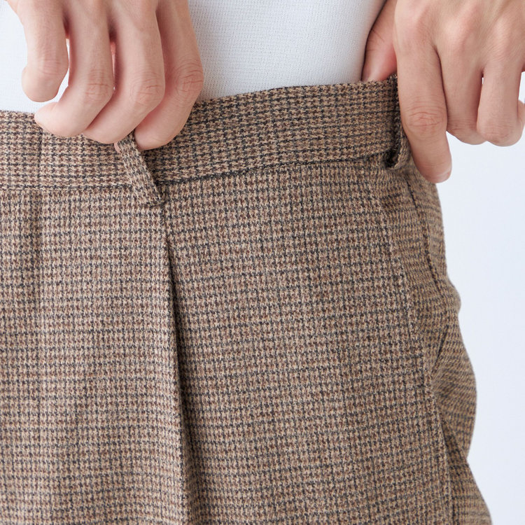 シルバーライン 【RBC】【秋冬】1タックテーパードパンツ/ブラウン×チェック/ウエストムーブ/4S SUSTAINABLE/※裾上げ必要 茶中間