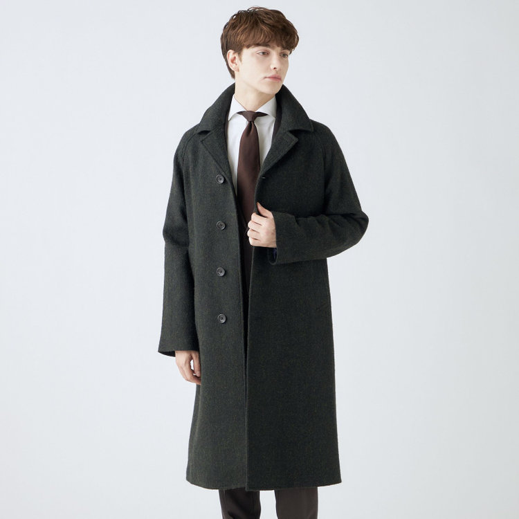 シルバーライン 【発送在庫あり】【SL】ウールシングルラグランバックベルトコート/グリーン/VALLEY MILLS fabric made in england 緑中間