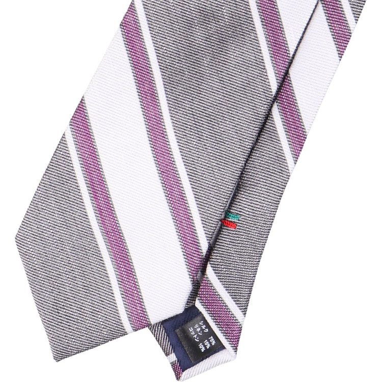 シルバーライン 【SILVER LINE】シルクリネンコットンストライプネクタイ 8.5cm幅/グレー×ホワイト×パープル その他