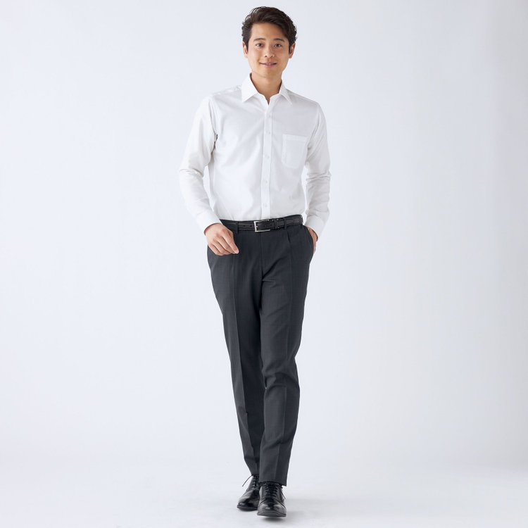 シルバーライン 【CLASSICO TAPERED】【春夏】ウール 1タックテーパードパンツ/グレー×ソリッド/ウエストムーブ/ウォッシャブル/※裾上げ必要 グレー濃色