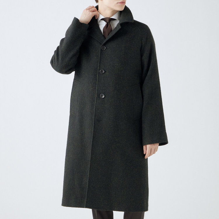 シルバーライン 【発送在庫あり】【SL】ウールシングルラグランバックベルトコート/グリーン/VALLEY MILLS fabric made in england 緑中間