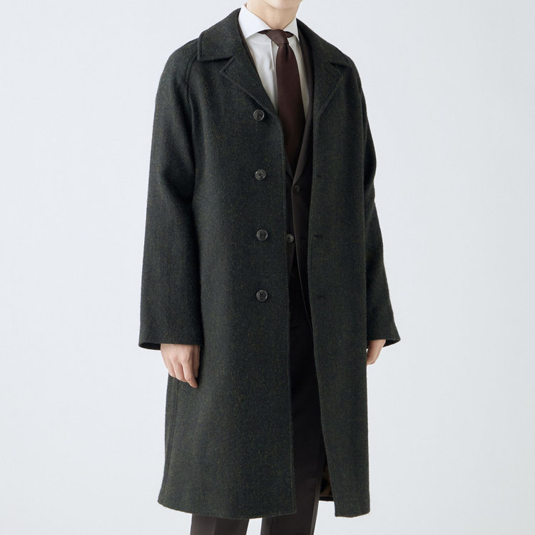 シルバーライン 【発送在庫あり】【SL】ウールシングルラグランバックベルトコート/グリーン/VALLEY MILLS fabric made in england 緑中間