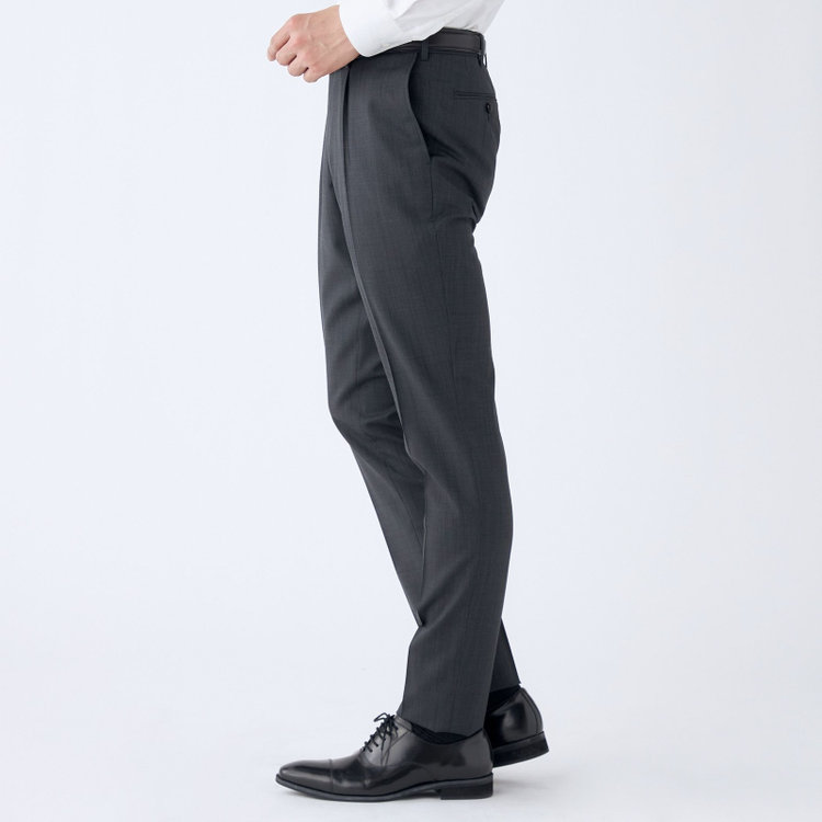 シルバーライン 【CLASSICO TAPERED】【春夏】ウール 1タックテーパードパンツ/グレー×ソリッド/ウエストムーブ/ウォッシャブル/※裾上げ必要 グレー濃色