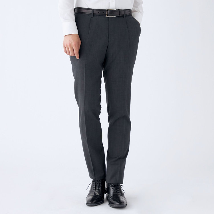 シルバーライン 【CLASSICO TAPERED】【春夏】ウール 1タックテーパードパンツ/グレー×ソリッド/ウエストムーブ/ウォッシャブル/※裾上げ必要 グレー濃色