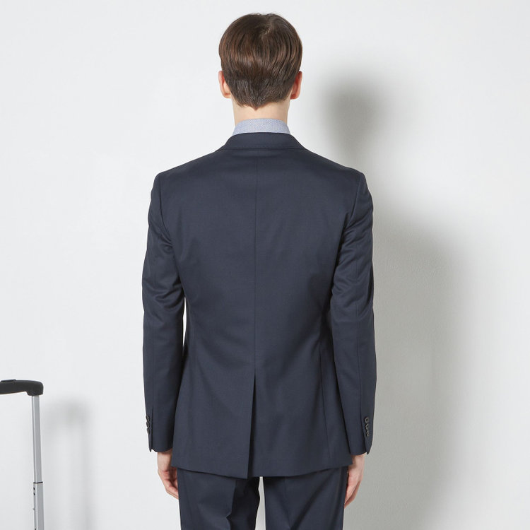 ブラックライン 【SLIM TAPERED_2】【年間】2釦シングルスリーピーススーツ 0タック/ネイビー/ウエストシャーリング/4S SUSTAINABILITY&ECOLOGY FABRIC/※パンツ裾上げ済仕様 紺濃色