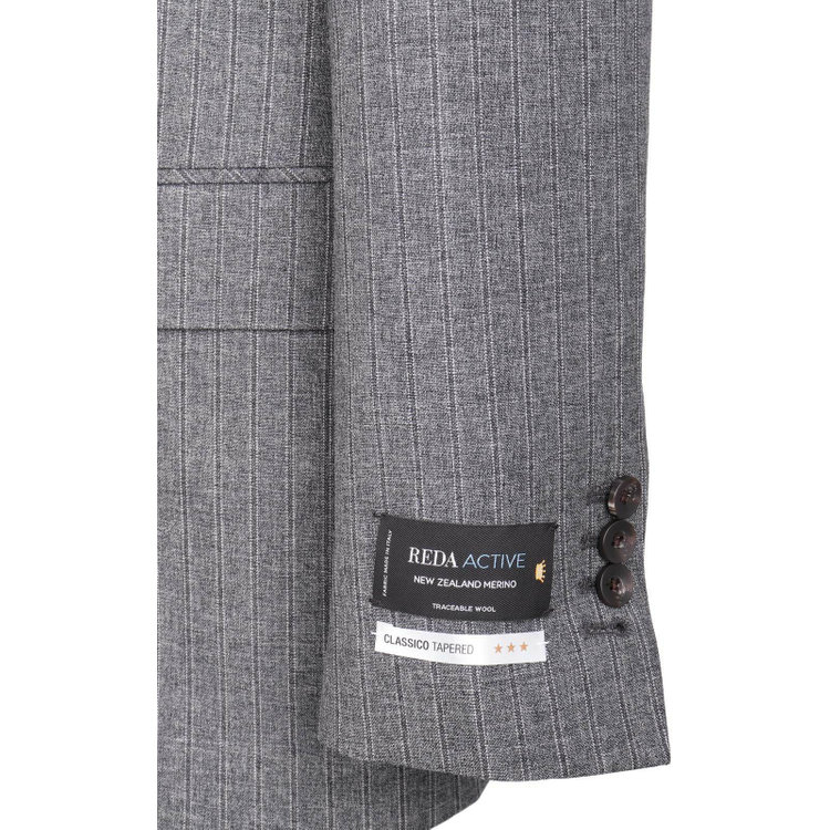 スーツセレクト 【発送在庫あり】【CLASSICO TAPERED】【秋冬】2釦シングルスーツ 1タック/グレー×ストライプ/REDA ACTIVE/NEW ZEALAND WOOL MERINO/SHOWER CLEAN グレー系(灰)