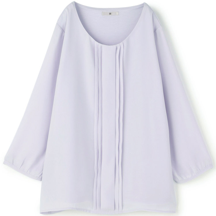 シルバーライン 【SILVER LINE/7分袖】フロントプリーツクルーネックプルオーバー/ラベンダー/「ウォッシャブル可能」「防シワ」 紫淡色