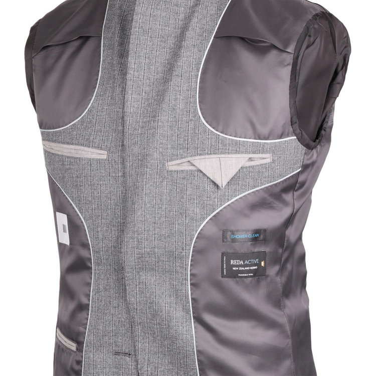 スーツセレクト 【発送在庫あり】【CLASSICO TAPERED】【秋冬】2釦シングルスーツ 1タック/グレー×ストライプ/REDA ACTIVE/NEW ZEALAND WOOL MERINO/SHOWER CLEAN グレー系(灰)