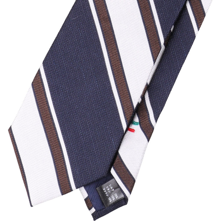 シルバーライン 【SILVER LINE】シルクリネンコットンストライプネクタイ 8.5cm幅/ネイビー×ホワイト×ブラウン その他