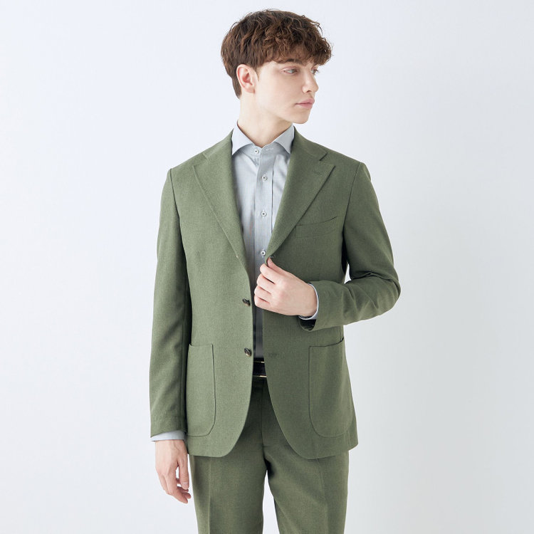 シルバーライン 【RBC】【春夏】3釦段返りシングルスーツ 2タック/カーキ/パッチポケット/ドローコード&ウエストシャーリング/※パンツ裾上げ済仕様 緑中間