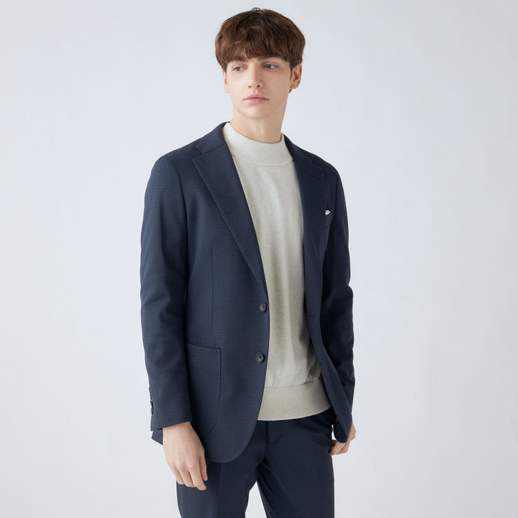 シルバーライン 【CLASSICO TAPERED】【秋冬】2釦ジャケット/ネイビー×ハウンドトゥース/パッチポケット/4S SUSTAINABILITY&ECOLOGY FABRIC 紺濃色