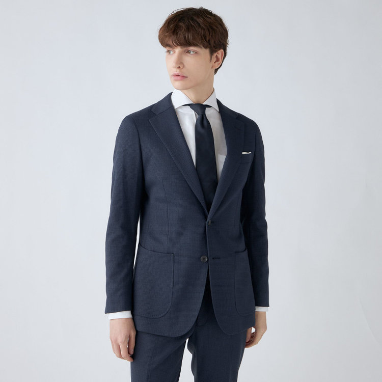 シルバーライン 【CLASSICO TAPERED】【秋冬】2釦ジャケット/ネイビー×ハウンドトゥース/パッチポケット/4S SUSTAINABILITY&ECOLOGY FABRIC 紺濃色