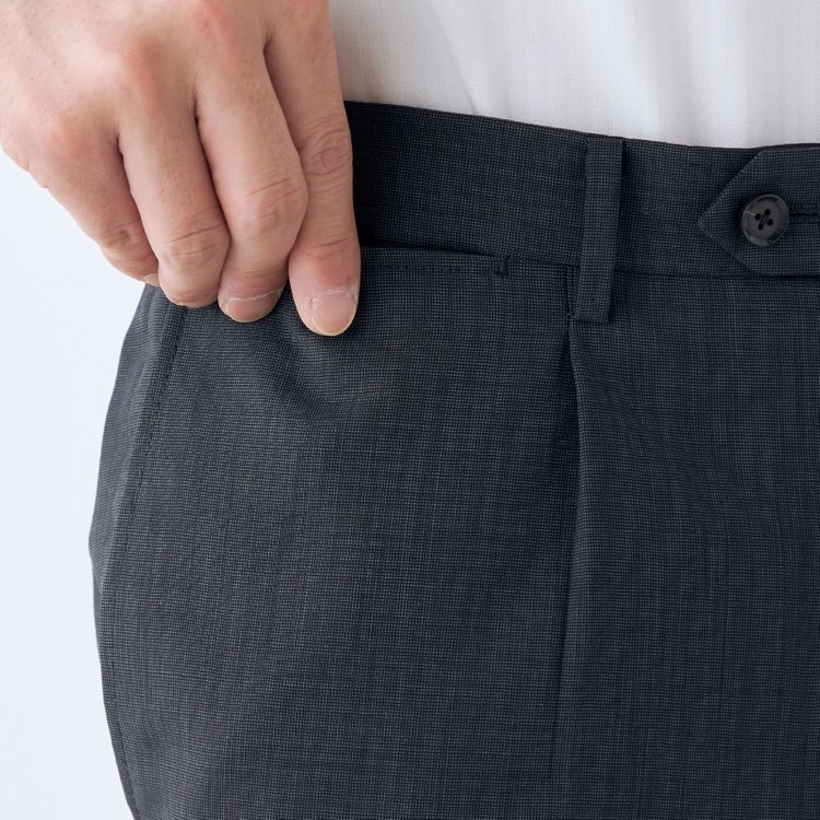 シルバーライン 【CLASSICO TAPERED】【春夏】ウール 1タックテーパードパンツ/グレー×ソリッド/ウエストムーブ/ウォッシャブル/※裾上げ必要 グレー濃色
