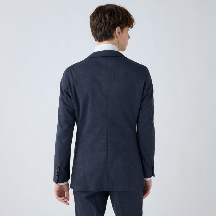 シルバーライン 【CLASSICO TAPERED】【秋冬】2釦ジャケット/ネイビー×ハウンドトゥース/パッチポケット/4S SUSTAINABILITY&ECOLOGY FABRIC 紺濃色