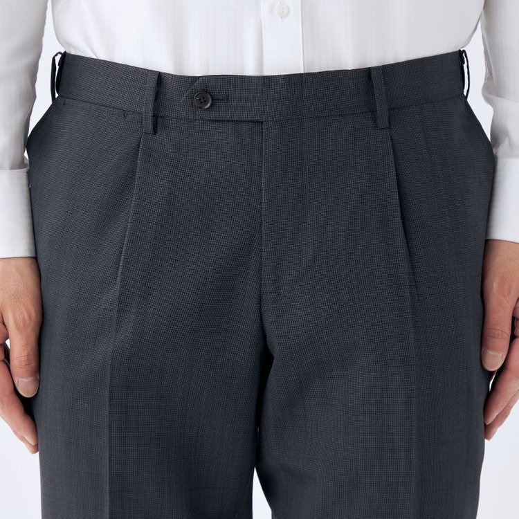 シルバーライン 【CLASSICO TAPERED】【春夏】ウール 1タックテーパードパンツ/グレー×ソリッド/ウエストムーブ/ウォッシャブル/※裾上げ必要 グレー濃色