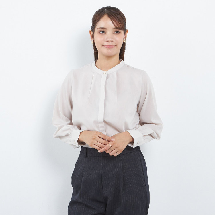 【SL/長袖】バンドカラー比翼仕様/ベージュ/「ストレッチ」「通気性」「吸水・速乾」