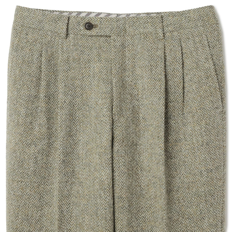 シルバーライン 【CLASSICO TAPERED】【秋冬】ウールテーパードパンツ 2タック/ベージュ×チェック+ツイード/Harris Tweed hand woven in the outer hebrides of scotland/※裾上げ必要 茶淡色